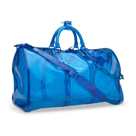 A LIMITED EDITION BLUE MONOGRAM PVC KEEPALL BANDOULIÈRE 50 WITH BLUE HARDWARE BY VIRGIL ABLOH - фото 2