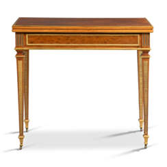 A FRENCH ORMOLU-MOUNTED PLUM-PUDDING MAHOGANY CARD TABLE