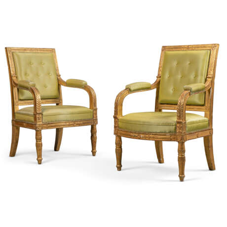 A PAIR OF RESTAURATION GILTWOOD FAUTEUILS - фото 1