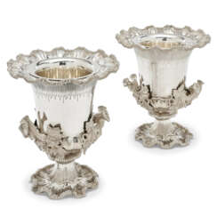 A PAIR OF VICTORIAN SILVER WINE COOLERS, COLLARS AND LINERS