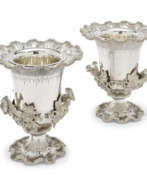 James Garrard. A PAIR OF VICTORIAN SILVER WINE COOLERS, COLLARS AND LINERS