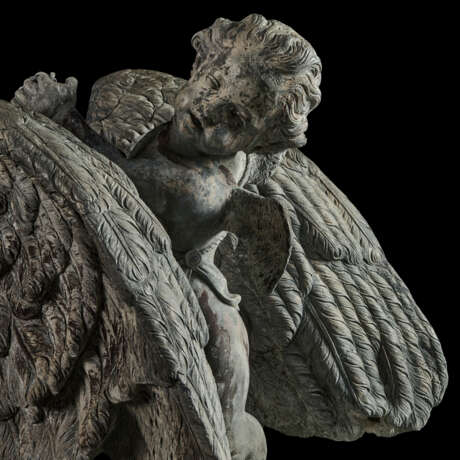 A LEAD FOUNTAIN GROUP OF A PUTTO ASTRIDE A SWAN - Foto 8