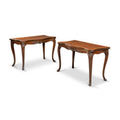 A PAIR OF GEORGE III MAHOGANY SERPENTINE CARD-TABLES