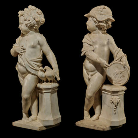 A PAIR OF CARVED MARBLE ALLEGORICAL FIGURES OF A BOY AND GIRL - photo 4