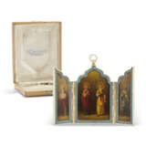 A SILVER-GILT AND CLOISONNÉ ENAMEL TRIPTYCH ICON - фото 1
