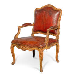 A LOUIS XV GREEN AND RED-PAINTED FAUTEUIL