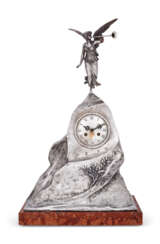 A LARGE SILVER MANTLE CLOCK