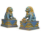 A PAIR OF LARGE CHINESE GILT-BRONZE AND CLOISONNE ENAMEL LIONS - фото 1