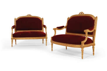 A PAIR OF LOUIS XVI GILTWOOD CANAPES