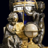 A LOUIS XVI ORMOLU-MOUNTED WHITE MARBLE, PATINATED-BRONZE AND SEVRES BLUE PORCELAIN PENDULE A CERCLES TOURNANTS - фото 4