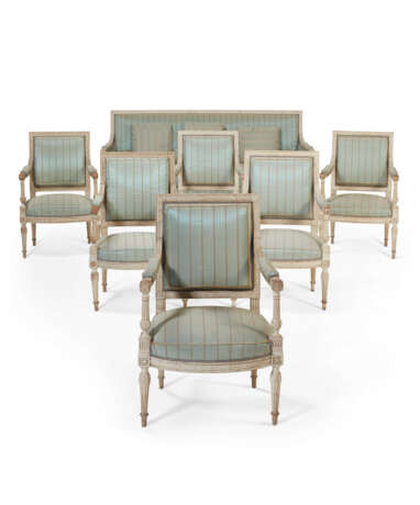A SUITE OF ROYAL LOUIS XVI WHITE-PAINTED SEAT FURNITURE - photo 1
