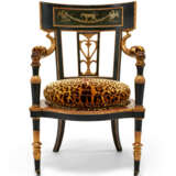 A LATE LOUIS XVI PARCEL-GILT, EBONISED AND POLYCHROME-PAINTED FAUTEUIL - photo 2