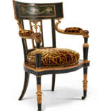 A LATE LOUIS XVI PARCEL-GILT, EBONISED AND POLYCHROME-PAINTED FAUTEUIL - фото 3