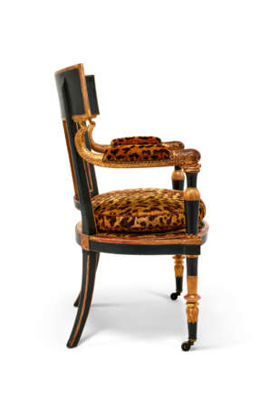 A LATE LOUIS XVI PARCEL-GILT, EBONISED AND POLYCHROME-PAINTED FAUTEUIL - фото 4