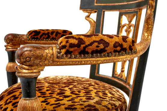 A LATE LOUIS XVI PARCEL-GILT, EBONISED AND POLYCHROME-PAINTED FAUTEUIL - photo 6