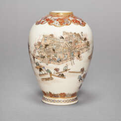 A SMALL SATSUMA VASE WITH CRAFTSMEN AT WORK
