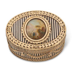 A LOUIS XV GOLD-MOUNTED AND LACQUER MINIATURE-SET SNUFF-BOX
