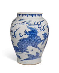 A LARGE BLUE AND WHITE `PHOENIX AND QILIN’ JAR
