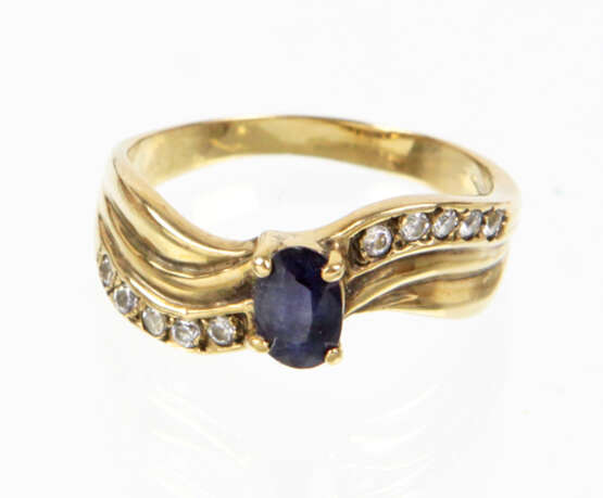 Saphir Ring mit Zirkonia - Gelbgold 333 - Foto 1