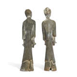 A PAIR OF PAINTED POTTERY FIGURES OF ATTENDANTS - photo 2