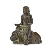 A BRONZE FIGURE OF MANJUSHRI SEATED ON A LION - photo 1