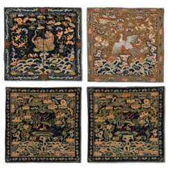 A GROUP OF FOUR EMBROIDERED `PEKING KNOT’ RANK BADGES, BUZI