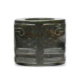 A DARK GREEN JADE CONG - photo 9