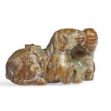 A GREY AND RUSSET JADE CARVING OF TWO HORSES - photo 2