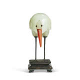 A WHITE JADE, PAINTED STONE AND METAL FIGURE OF A CRANE - photo 8