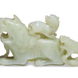 A GREENISH-WHITE JADE MYTHICAL BEAST-FORM VESSEL AND COVER - фото 1