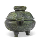 A SPINACH-GREEN JADE TRIPOD CENSER AND COVER - photo 6