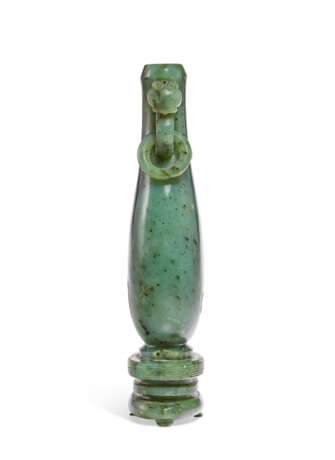 A SPINACH-GREEN JADE INCENSE TOOL HOLDER - photo 10