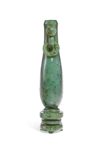 A SPINACH-GREEN JADE INCENSE TOOL HOLDER - photo 12