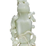 A PALE GREENISH-WHITE JADE FLATTENED VASE AND COVER - photo 2