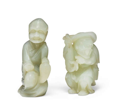 A WHITE JADE FIGURE OF A FISHERMAN AND A GREYISH-WHITE FIGURE OF A LUOHAN - photo 1