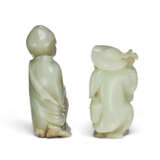 A WHITE JADE FIGURE OF A FISHERMAN AND A GREYISH-WHITE FIGURE OF A LUOHAN - photo 3