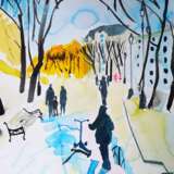 Весна на бульваре Бумага акварельная India Ink Современный рисунок Landscape painting Russia 2022 - photo 1