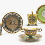 Two cups with saucers and a twin-handled bowl with saucer - фото 1