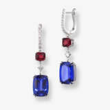 A pair of drop earrings with tanzanites, red spinels and brilliant cut diamonds - photo 1
