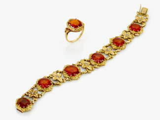 A bracelet and ring with citrines and diamonds