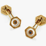 A pair of cufflinks decorated with mother-of-pearl and small sapphires - фото 1