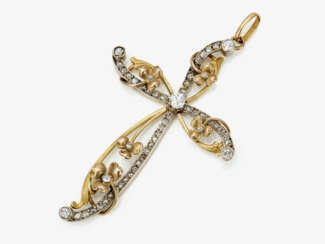 An Art Nouveau cross pendant decorated with diamonds