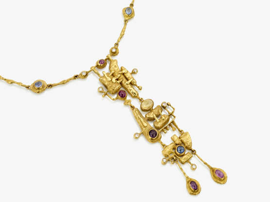 A necklace with brilliant cut diamonds, rubies and sapphires - photo 1