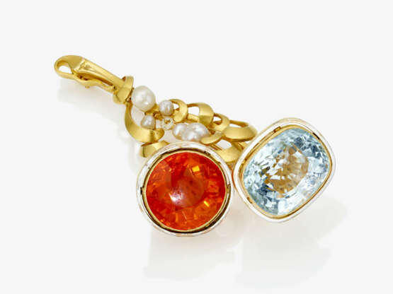 A brooch / hatpin with a topaz, probably fire opal and cultured pearls - photo 2