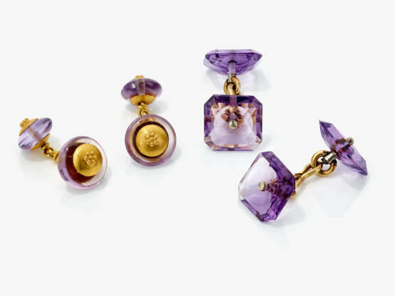 Two pair of cufflinks decorated with amethysts - фото 1