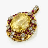 A pendant with yellow sapphire, diamonds, pearls and rubies - фото 1