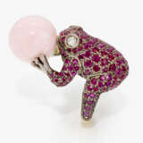 A frog ring with brilliant cut diamonds, rubies and a pink opal - фото 2