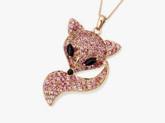 A ''fox head'' pendant necklace decorated with pink tourmalines and onyxes