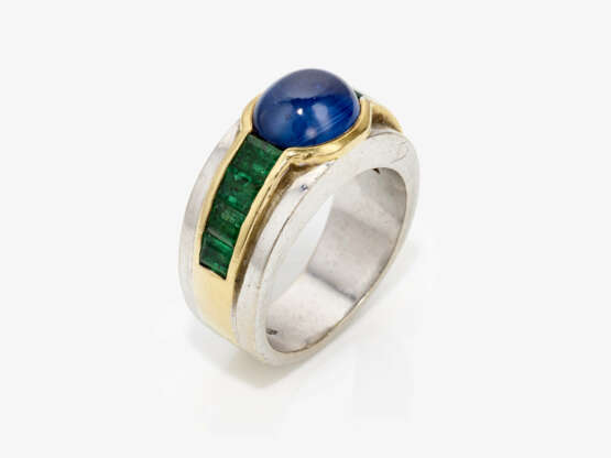 A ring with a sapphire and emeralds - photo 1