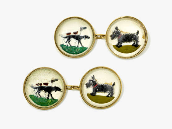 A pair of cufflinks decorated with hounds and Scottish Terriers in ''Essex Crystal'' - Foto 1